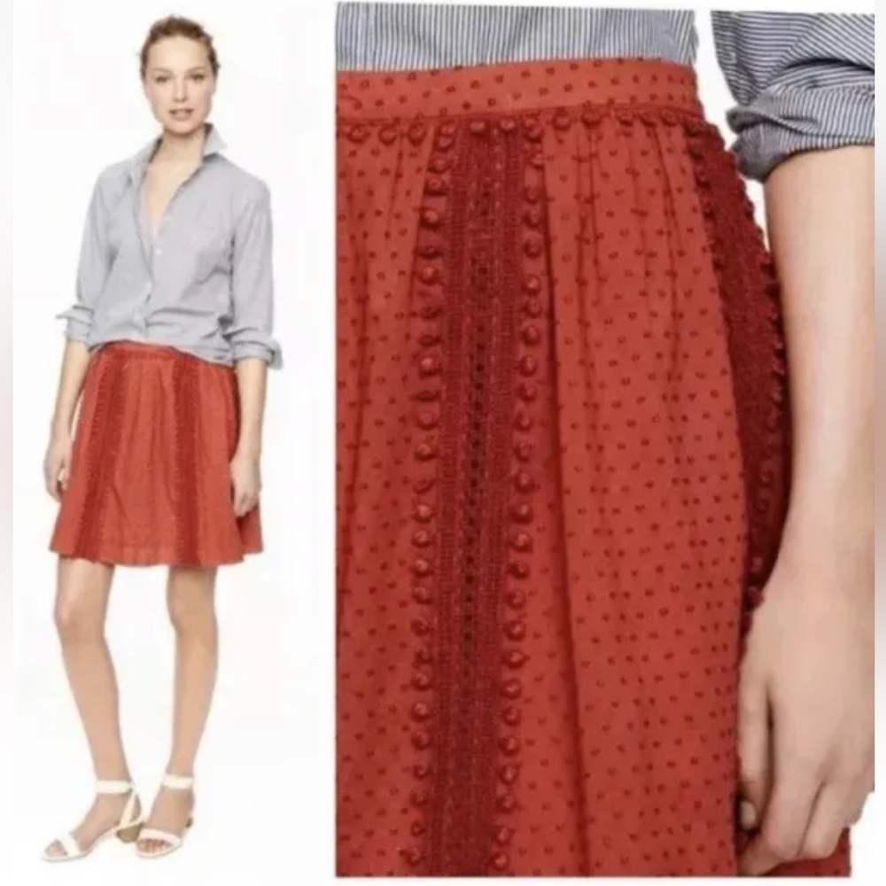 J CREW Rose Swiss Dot Pom Pom Cotton Lined Mini Skirt NWT Sz 12